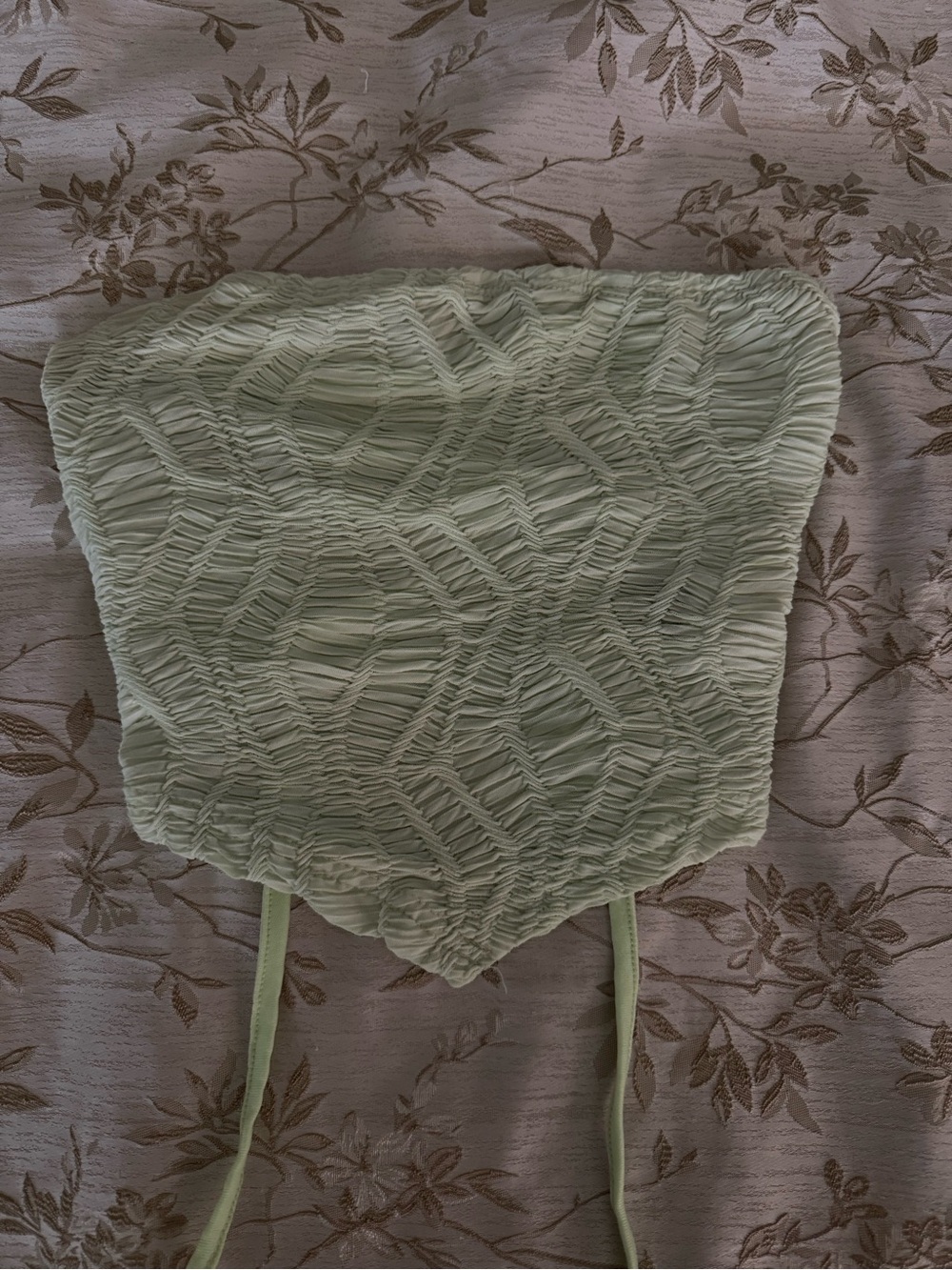 Smocked Light Green Strapless Crop Top